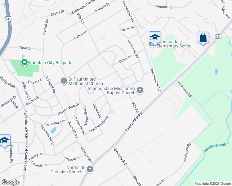 map of restaurants, bars, coffee shops, grocery stores, and more near 4311 Davron Lane in Knoxville