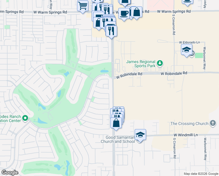 map of restaurants, bars, coffee shops, grocery stores, and more near 40 Lily Grove Road in Las Vegas