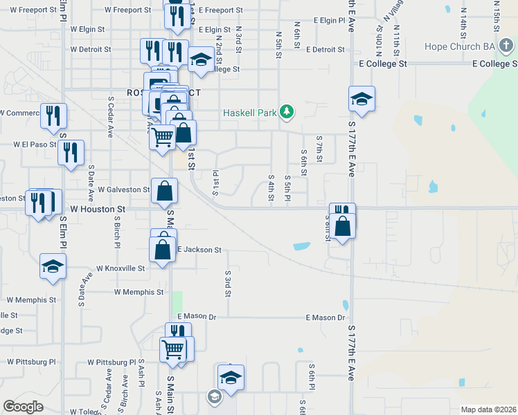 map of restaurants, bars, coffee shops, grocery stores, and more near 406 East 81st Street South in Broken Arrow