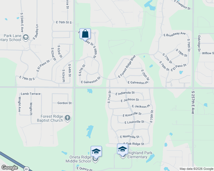 map of restaurants, bars, coffee shops, grocery stores, and more near 608 South 71st Street in Broken Arrow