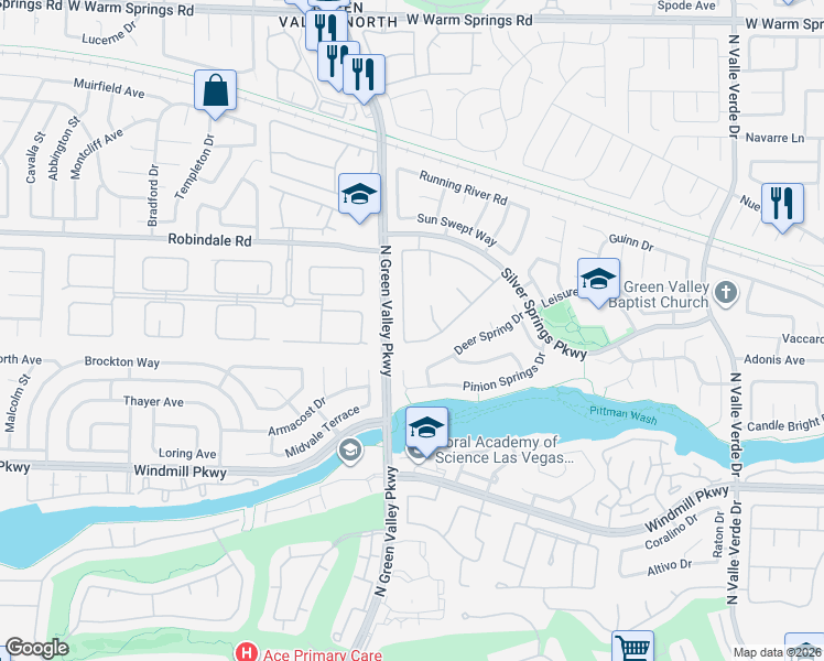 map of restaurants, bars, coffee shops, grocery stores, and more near 220 Windsong Drive in Henderson
