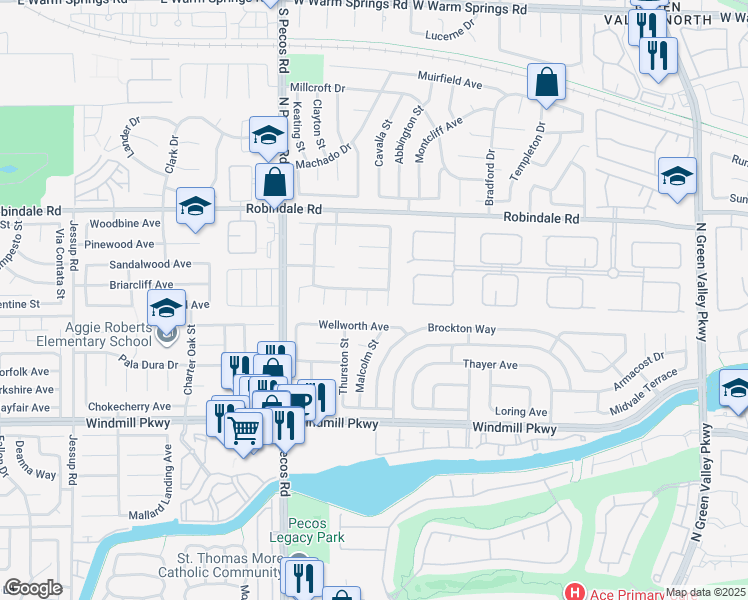 map of restaurants, bars, coffee shops, grocery stores, and more near 256 Sierra Mesa Circle in Henderson