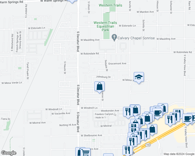 map of restaurants, bars, coffee shops, grocery stores, and more near 4681 Julesburg Drive in Las Vegas