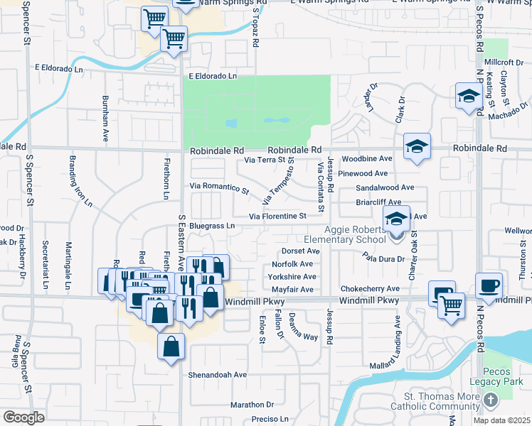 map of restaurants, bars, coffee shops, grocery stores, and more near 2832 Via Florentine St in Henderson