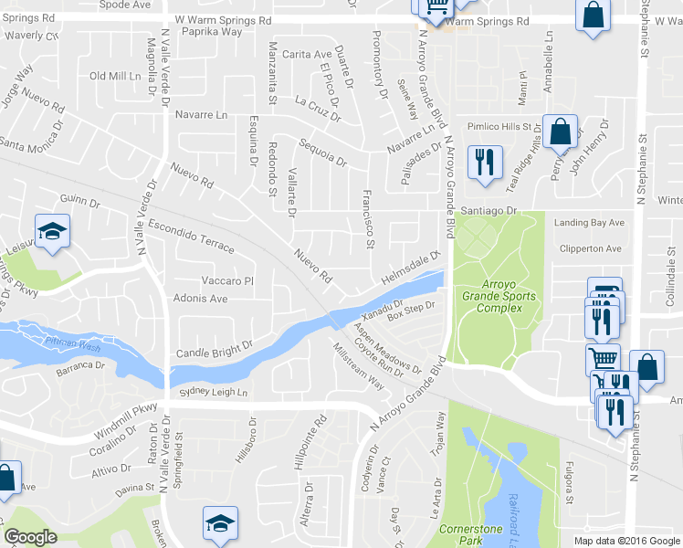 map of restaurants, bars, coffee shops, grocery stores, and more near 1711 Flat Ridge Road in Henderson