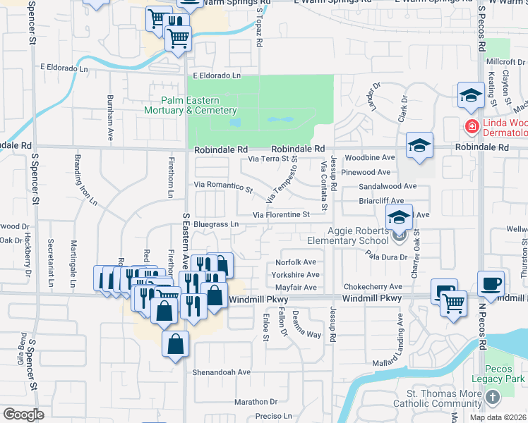 map of restaurants, bars, coffee shops, grocery stores, and more near 2832 Via Florentine Street in Henderson