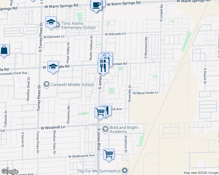 map of restaurants, bars, coffee shops, grocery stores, and more near 6008 Maidenhead Dr in Las Vegas