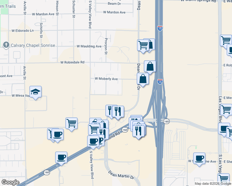 map of restaurants, bars, coffee shops, grocery stores, and more near 3480 West Mesa Verde Lane in Las Vegas
