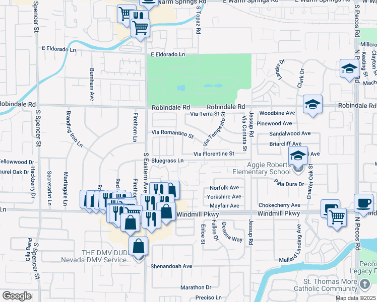 map of restaurants, bars, coffee shops, grocery stores, and more near 2846 Via Florentine Street in Henderson