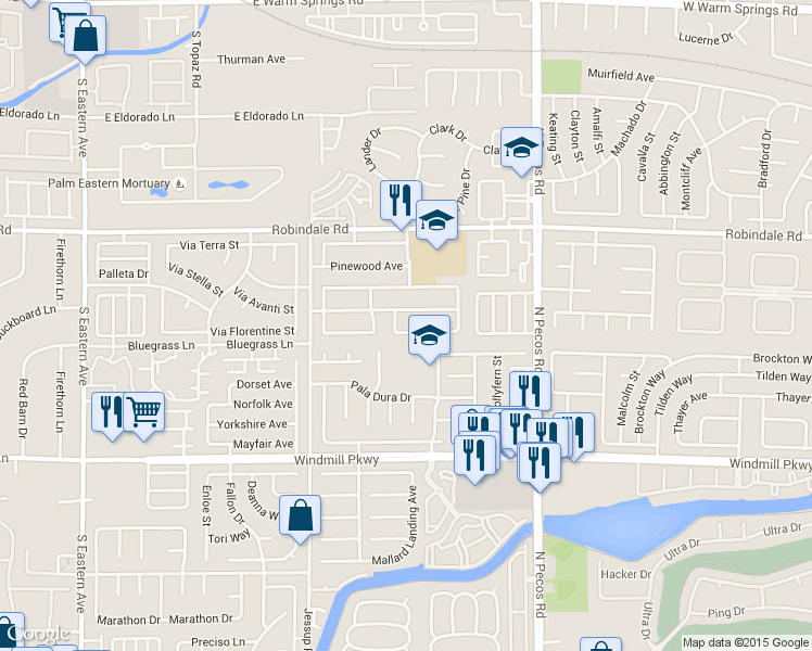 map of restaurants, bars, coffee shops, grocery stores, and more near 2720 Pastel Avenue in Henderson