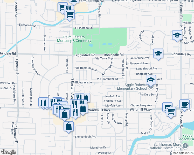 map of restaurants, bars, coffee shops, grocery stores, and more near 2846 Via Florentine Street in Henderson