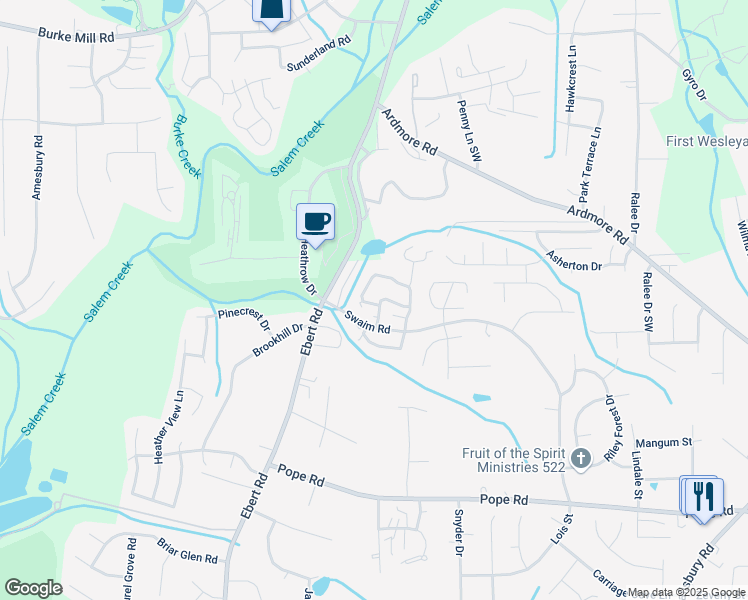 map of restaurants, bars, coffee shops, grocery stores, and more near 2747 Crosswinds Drive in Winston-Salem