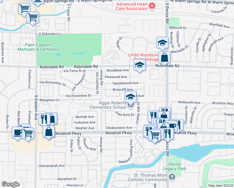 map of restaurants, bars, coffee shops, grocery stores, and more near 2738 Turtlebay Avenue in Henderson
