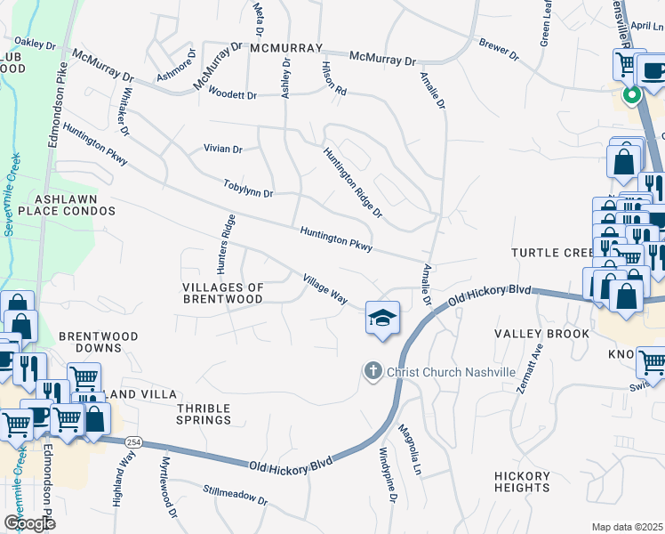 map of restaurants, bars, coffee shops, grocery stores, and more near 4953 Yorkshire Road in Nashville