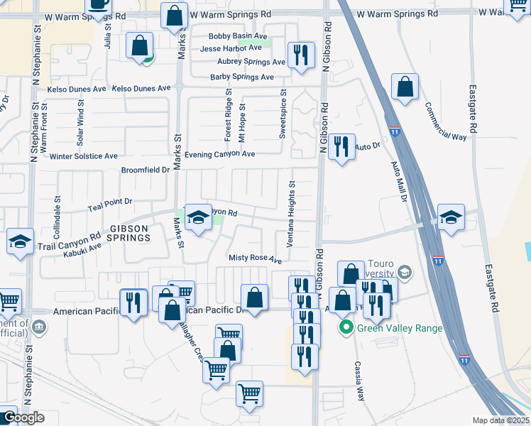 map of restaurants, bars, coffee shops, grocery stores, and more near 1025 Tabor Hill Avenue in Henderson
