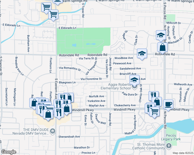map of restaurants, bars, coffee shops, grocery stores, and more near 2816 Via Florentine Street in Henderson