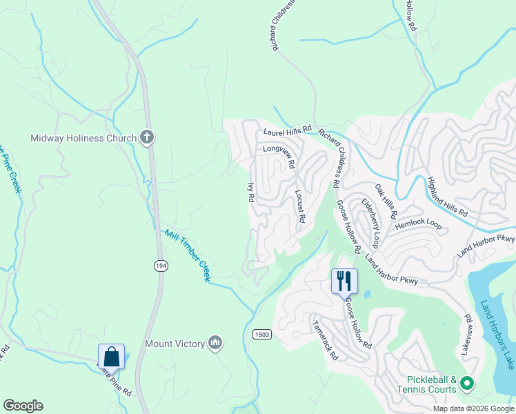 map of restaurants, bars, coffee shops, grocery stores, and more near 80 Laurel Hills Road in Newland