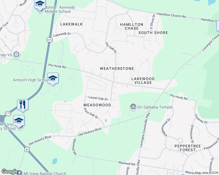 map of restaurants, bars, coffee shops, grocery stores, and more near 1008 Pin Oak Drive in Nashville