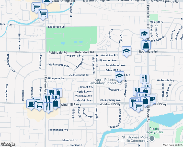 map of restaurants, bars, coffee shops, grocery stores, and more near 2802 Via Florentine Street in Henderson