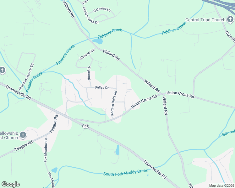 map of restaurants, bars, coffee shops, grocery stores, and more near 3020 Martin's Dairy Road in Winston-Salem
