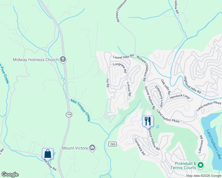 map of restaurants, bars, coffee shops, grocery stores, and more near 80 Laurel Hills Road in Newland