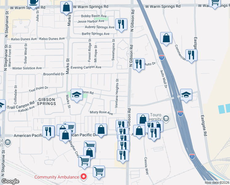 map of restaurants, bars, coffee shops, grocery stores, and more near 1009 Sojourn Court in Henderson