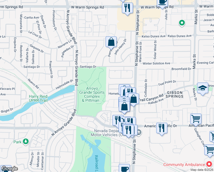 map of restaurants, bars, coffee shops, grocery stores, and more near 267 Cascading Street in Henderson