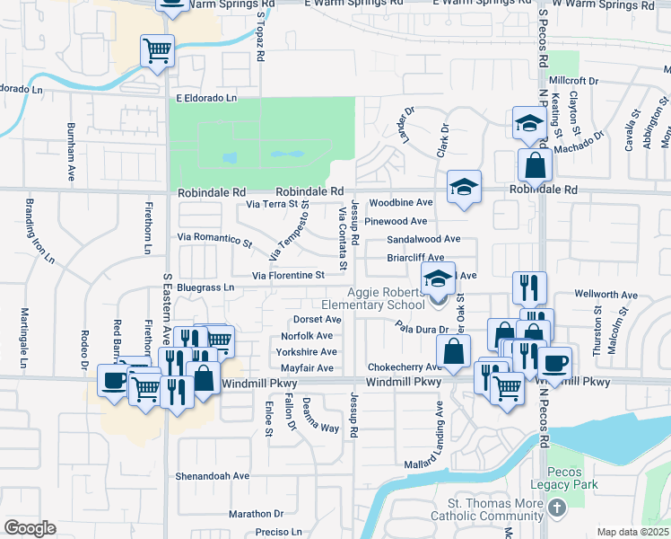 map of restaurants, bars, coffee shops, grocery stores, and more near 2802 Via Florentine Street in Henderson