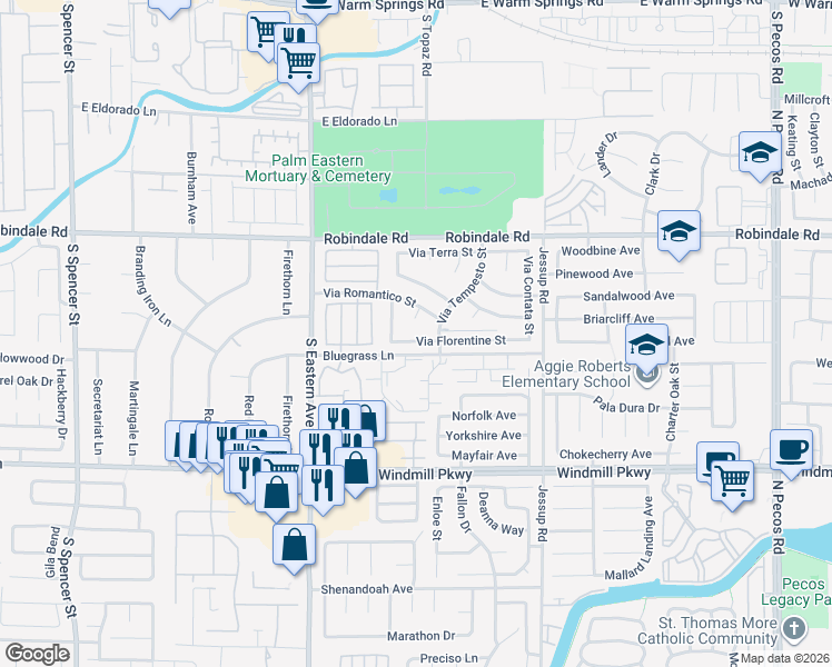 map of restaurants, bars, coffee shops, grocery stores, and more near 2846 Via Florentine Street in Henderson