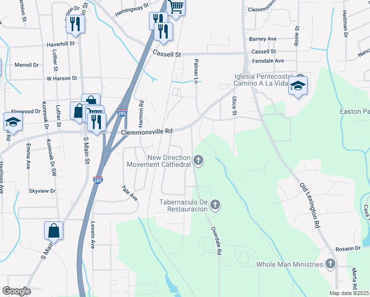 map of restaurants, bars, coffee shops, grocery stores, and more near 637 Clemson Circle in Winston-Salem