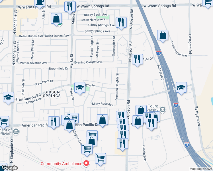 map of restaurants, bars, coffee shops, grocery stores, and more near 1025 Tabor Hill Avenue in Henderson