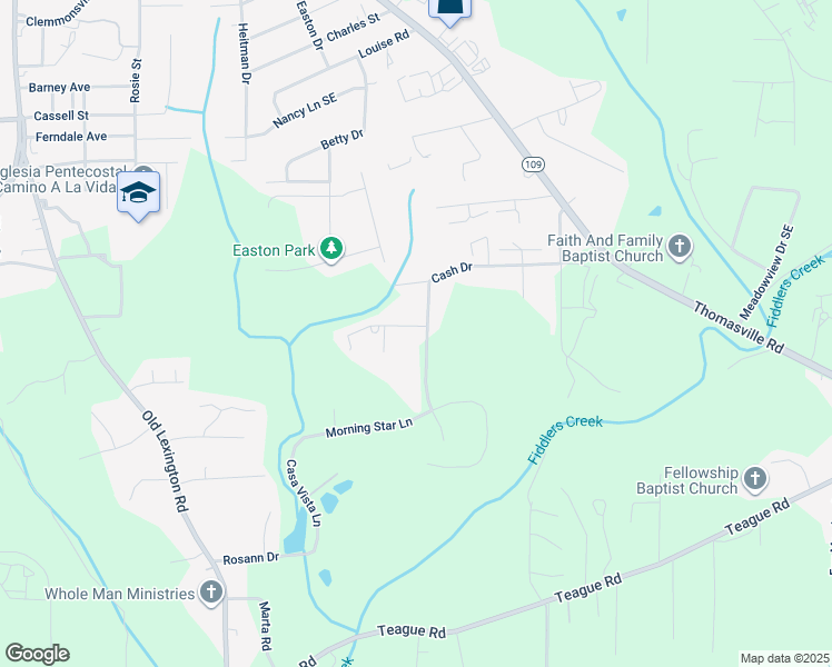 map of restaurants, bars, coffee shops, grocery stores, and more near 3805 Cash Drive in Winston-Salem