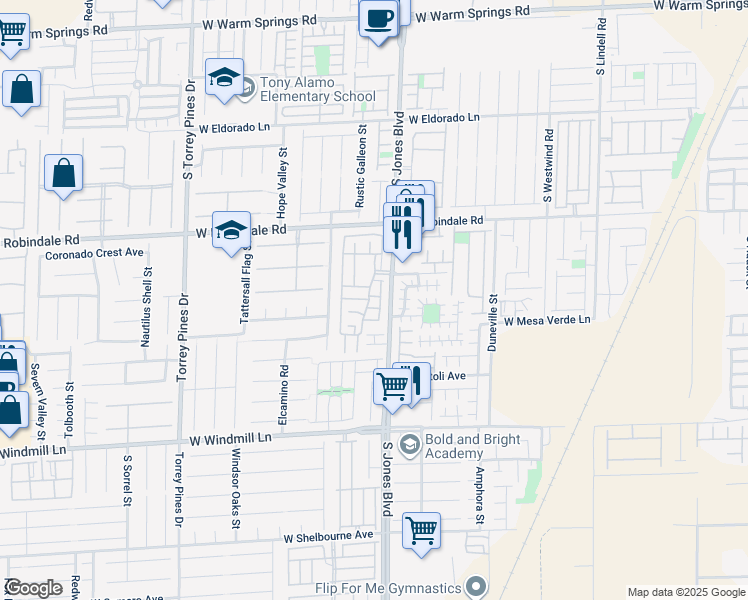 map of restaurants, bars, coffee shops, grocery stores, and more near 7777 South Jones Boulevard in Las Vegas