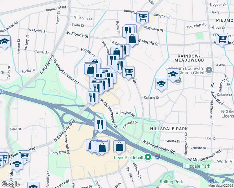 map of restaurants, bars, coffee shops, grocery stores, and more near 1 Seasons Way in Greensboro