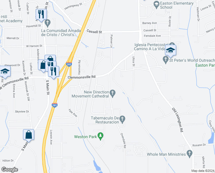 map of restaurants, bars, coffee shops, grocery stores, and more near 3640 Southdale Avenue in Winston-Salem