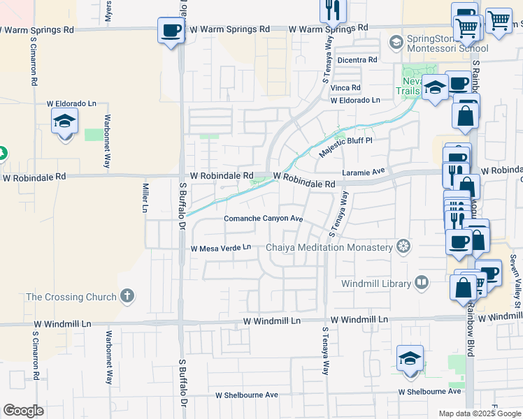map of restaurants, bars, coffee shops, grocery stores, and more near 7797 Victoria Falls Court in Las Vegas