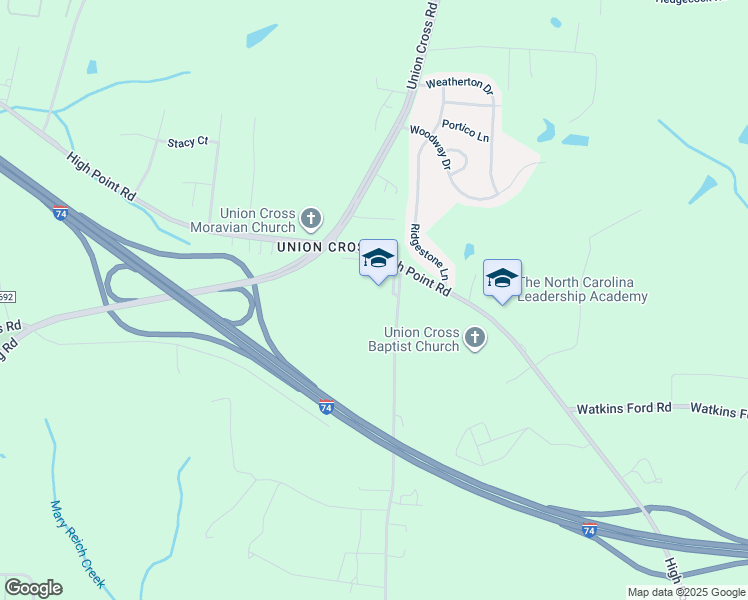 map of restaurants, bars, coffee shops, grocery stores, and more near 4300 High Point Road in Kernersville