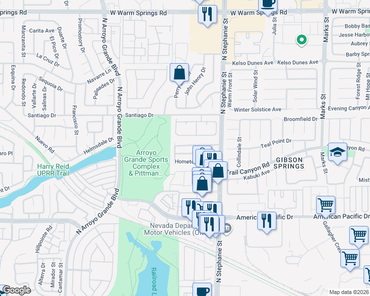 map of restaurants, bars, coffee shops, grocery stores, and more near 1433 Red Sunset Avenue in Henderson