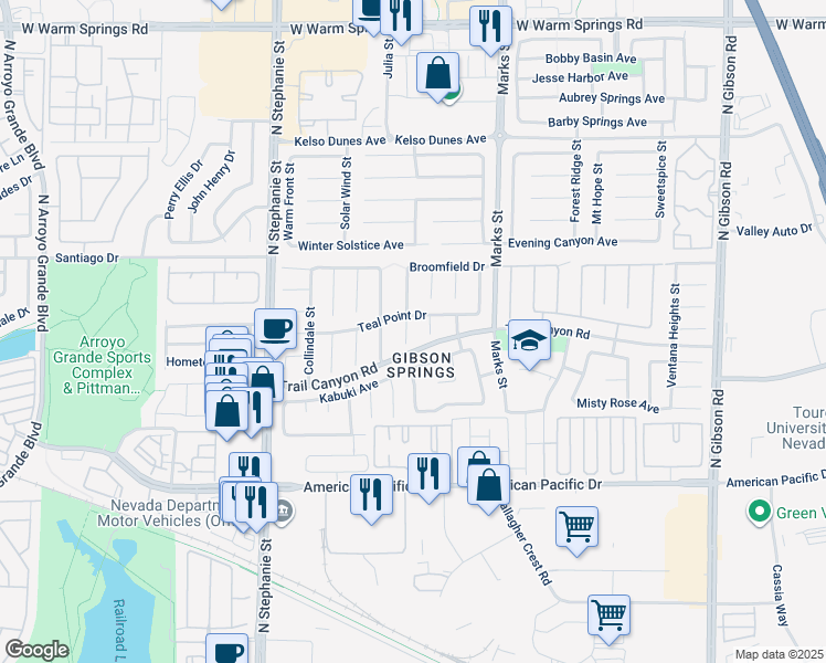 map of restaurants, bars, coffee shops, grocery stores, and more near 250 Autumn Eve Street in Henderson