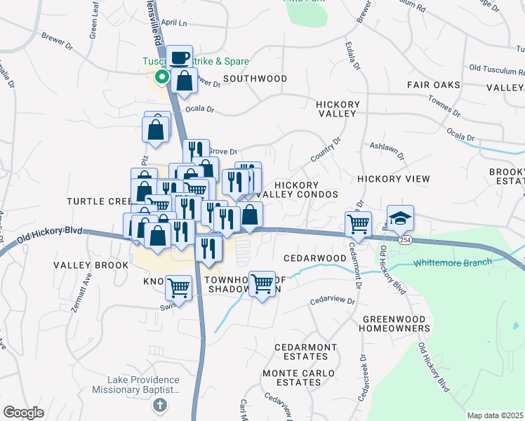 map of restaurants, bars, coffee shops, grocery stores, and more near 5600 Country Drive in Nashville