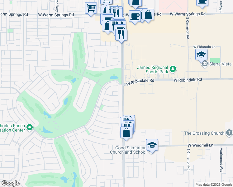 map of restaurants, bars, coffee shops, grocery stores, and more near 23 Lily Grove Road in Las Vegas