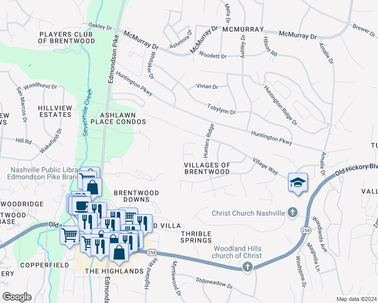 map of restaurants, bars, coffee shops, grocery stores, and more near 705 Ashfield Court in Nashville