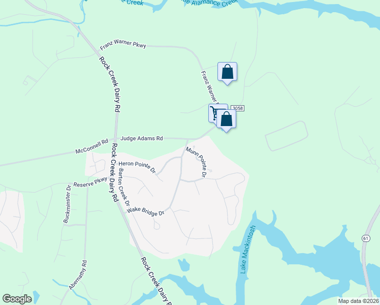 map of restaurants, bars, coffee shops, grocery stores, and more near 1904 Munn Pointe Drive in Whitsett