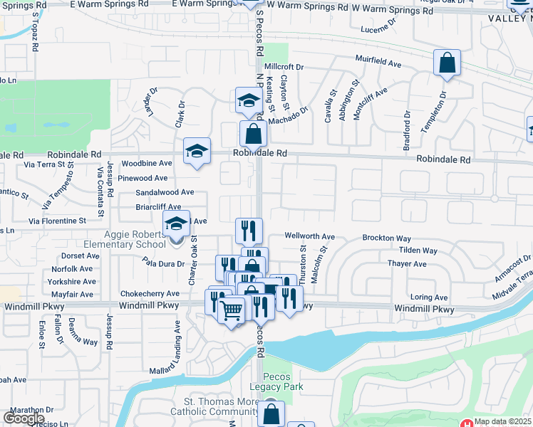 map of restaurants, bars, coffee shops, grocery stores, and more near 2539 Mesa Verde Terrace in Henderson