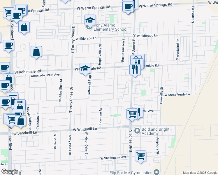 map of restaurants, bars, coffee shops, grocery stores, and more near 7851 South Coronado Island Street in Las Vegas