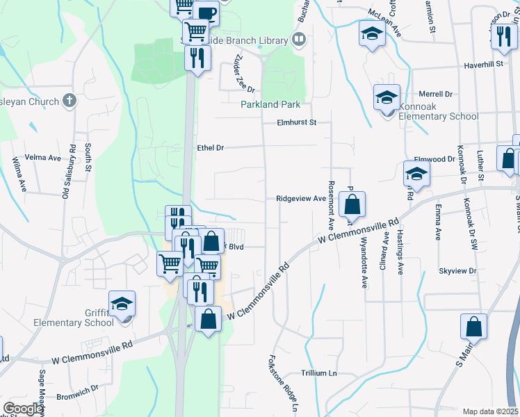 map of restaurants, bars, coffee shops, grocery stores, and more near 3666 Hege Street in Winston-Salem