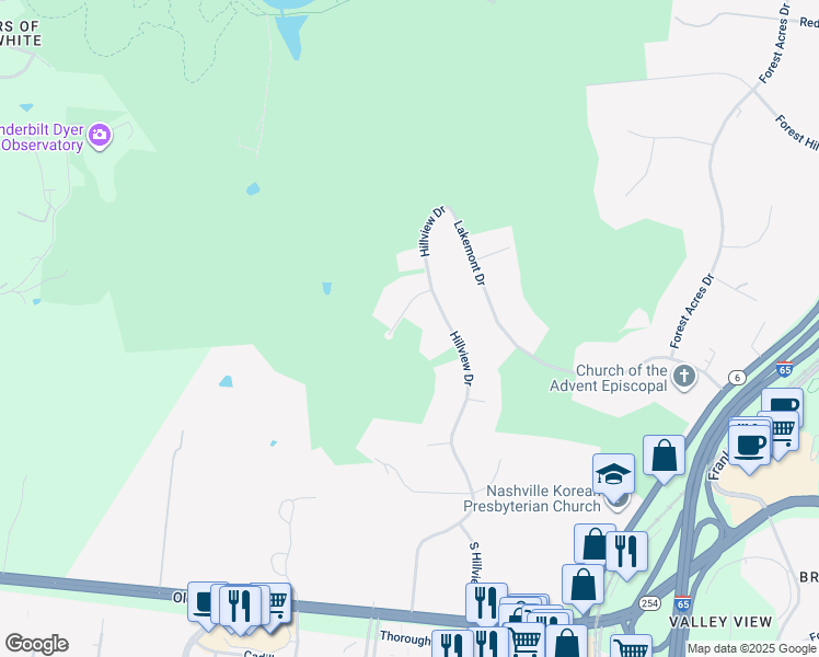 map of restaurants, bars, coffee shops, grocery stores, and more near 5525 Cherrywood Drive in Brentwood