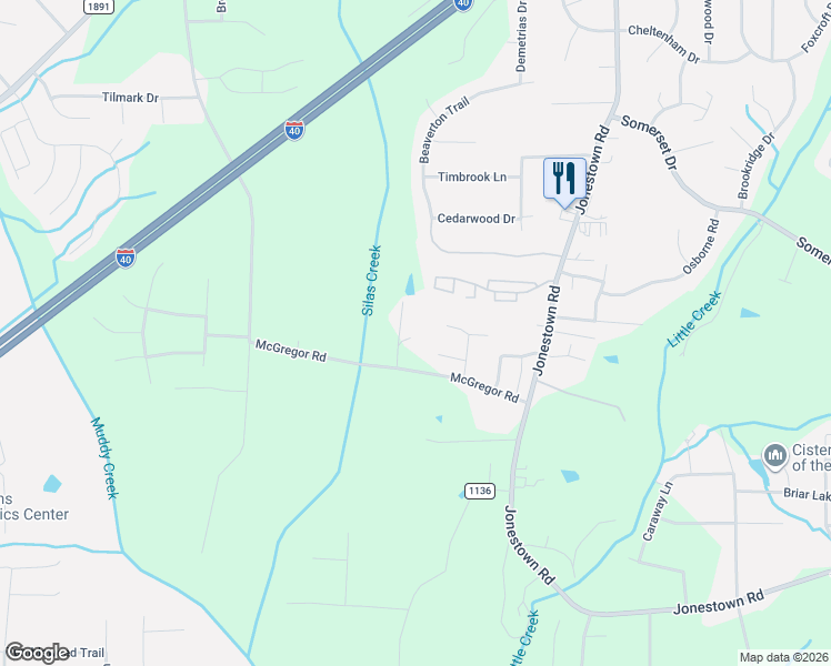 map of restaurants, bars, coffee shops, grocery stores, and more near 853 McGregor Road in Winston-Salem