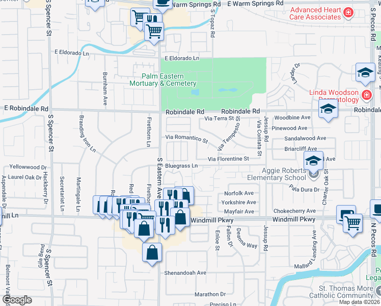 map of restaurants, bars, coffee shops, grocery stores, and more near 258 Finestra Drive in Henderson