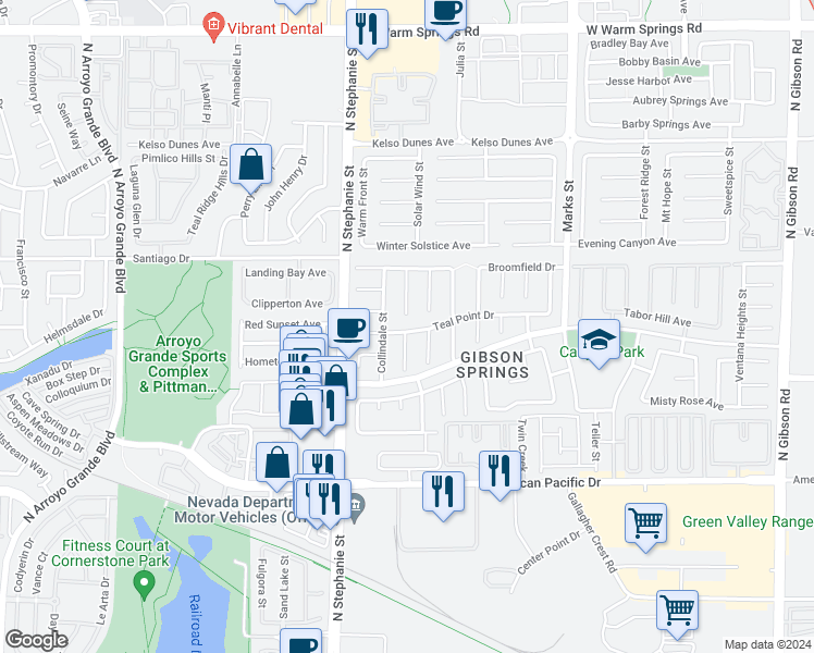 map of restaurants, bars, coffee shops, grocery stores, and more near 1142 Teal Point Drive in Henderson